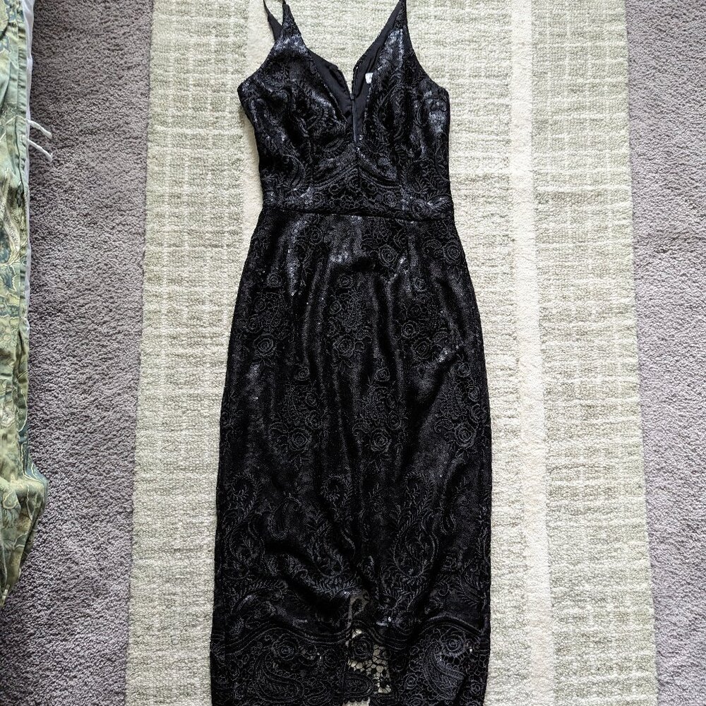 Dress the Population, black sequin midi dress,.size Small